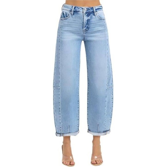 Walker Rose Boutique x Risen Jeans Denim - Walker Rose x Risen Jeans Barrel Leg High Rise Women 3/26 Salt Tree Stretch